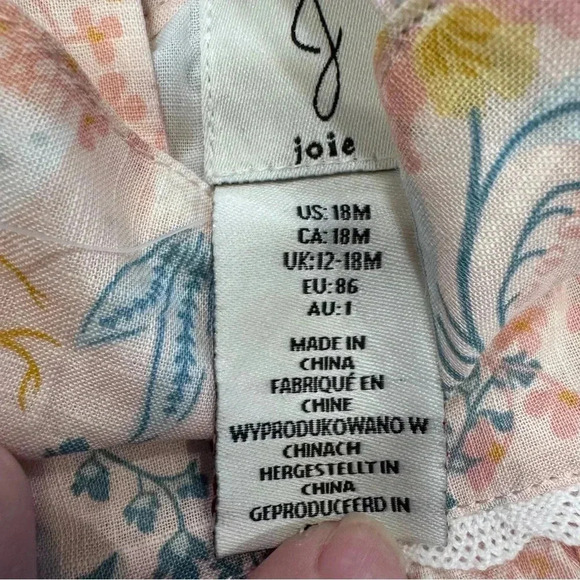 NWT Joie Toddler Girls Pink Floral Dress ruffles Lined 100% Cotton Sz 18 Months - Picture 10 of 11